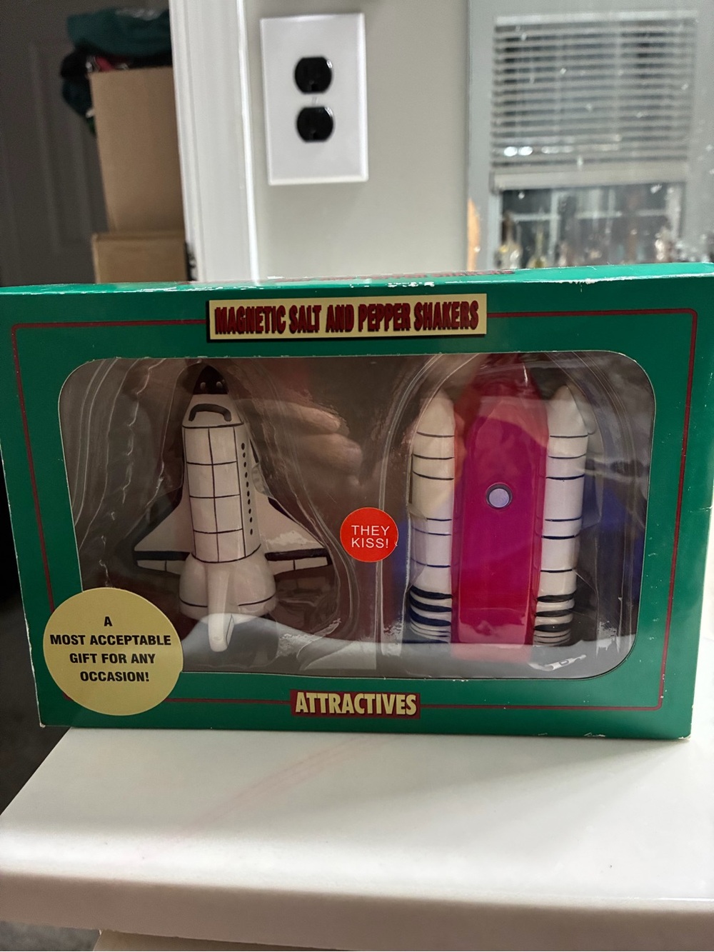 New In Box Attractives Magnetic Space Shuttle Salt & Pepper Shakers -